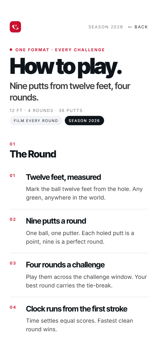 Rules — nine putts from twelve feet